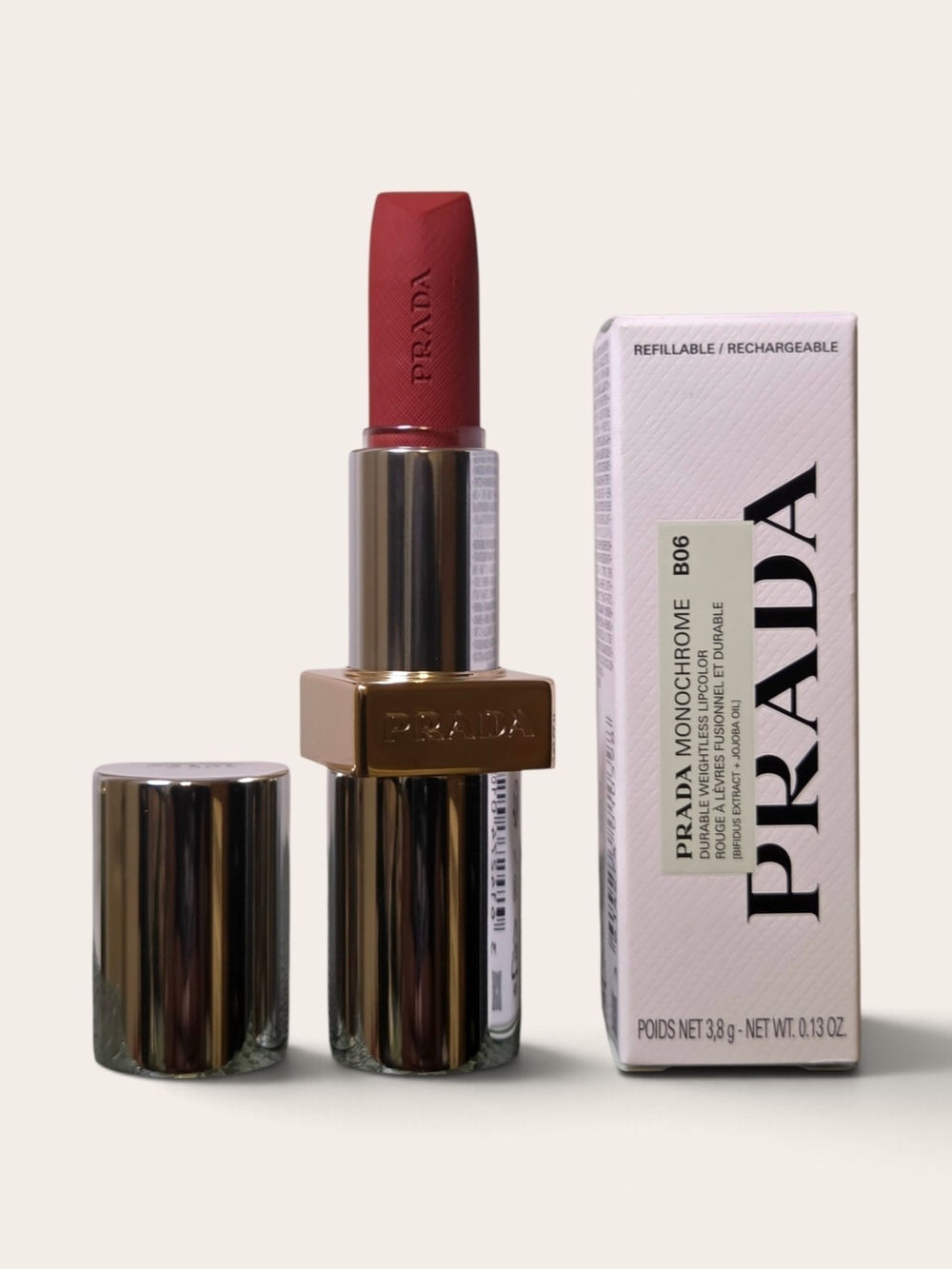 Prada Monochrome Hyper Matte Refillable Lipstick "Dragon" B06 - Full Size NIB